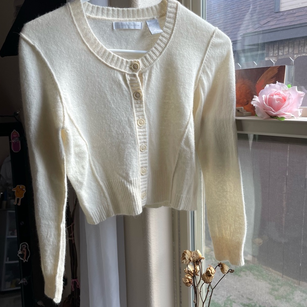Vintage lambswool and rabbit hair button down beige cardigan sweater